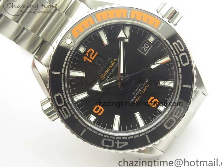 0501 Planet Ocean 43.5mm SS VSF 1:1 Best Edition Black Orange Bezel Black Dial on SS Bracelet A8900 Super Clone Breathable 8003